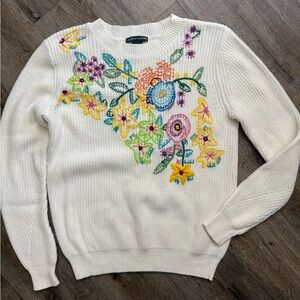Chelsea & Theodore • Floral Embroidered Ivory Knit Sweater